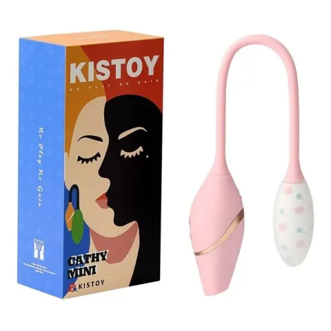 Вибрирующее яйцо с вакуумным стимулятором KISTOY Cathy Mini на гибком сцеплении, подогреваемом