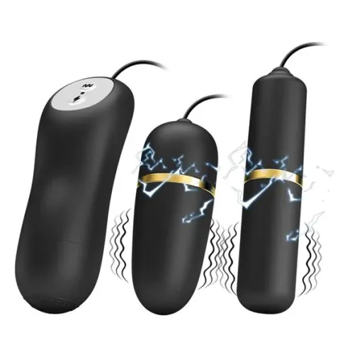 Віброяйце з вібропулею - Pretty Love Electric Stimulation Double Vibro-Bullets Black