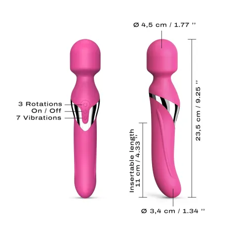 Вибромассажер 2 в 1 Dorcel Dual Orgasms Magenta — классический массажер и вибратор с жемчужным массажем