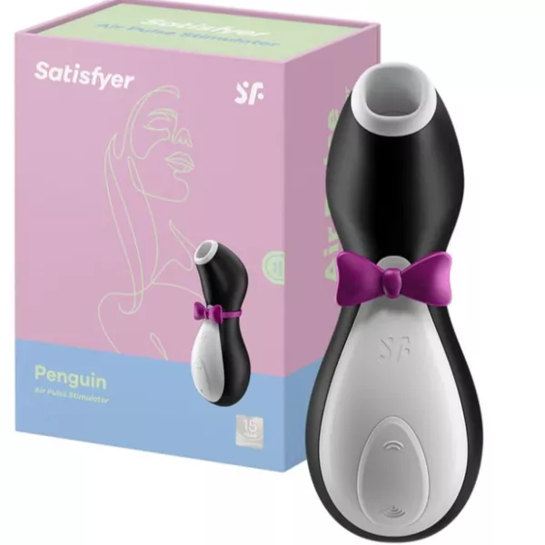 Вакуумний стимулятор Satisfyer Penguin поруч із коробкою