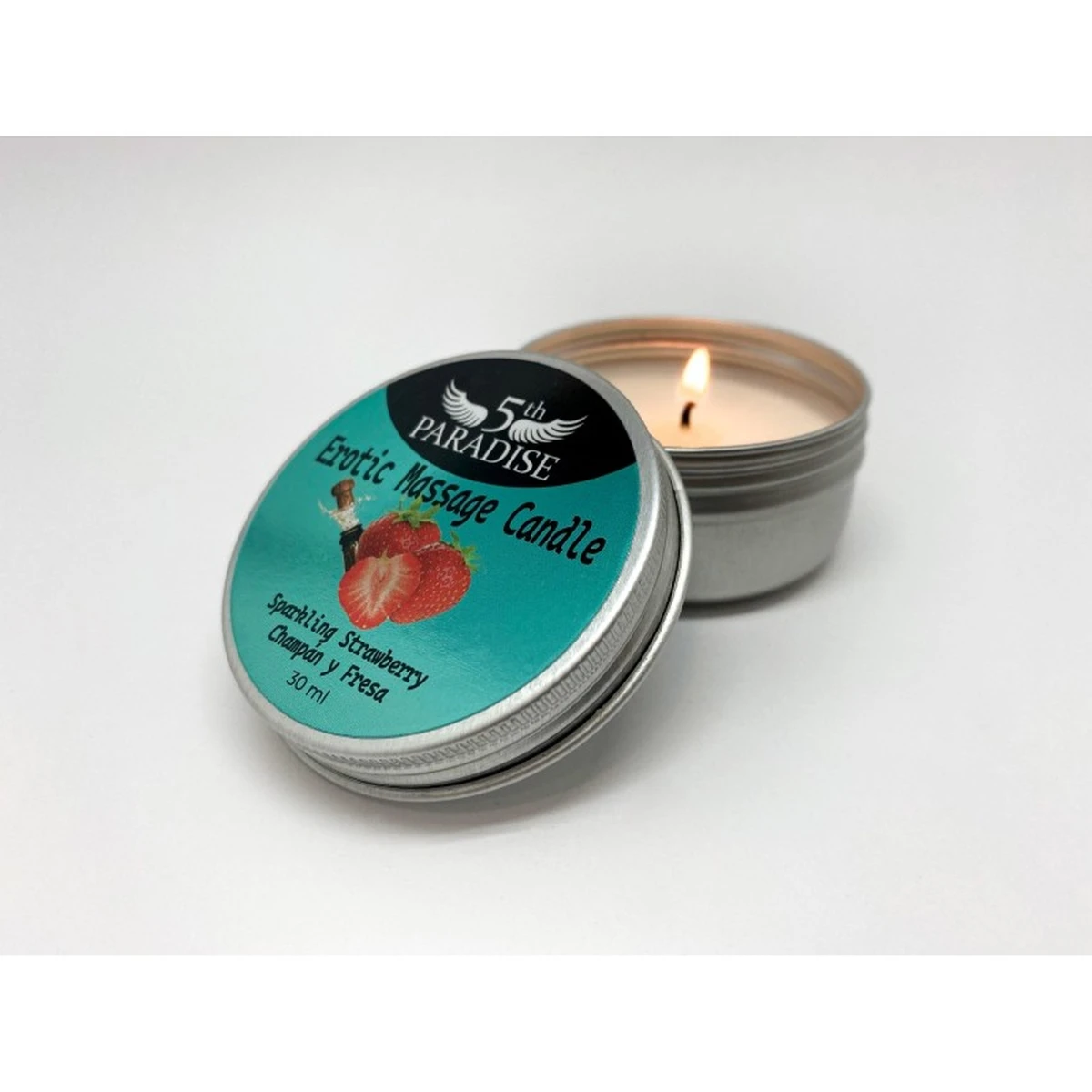 Масажна свічка - 5th Paradise Erotic Massage Candle Sparkling Strawberry, полуниця і шампанське, 30 мл